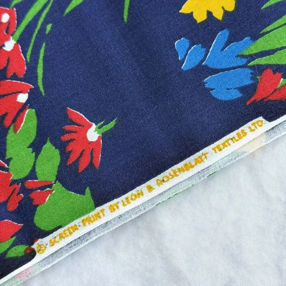 Vtg Leon B Rosenblatt Textile Vibrant Red Yellow Green Blue Floral Garden 96